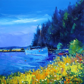 The blue boat at Bellanoch basin 16x16